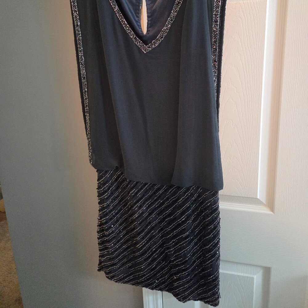 J Kara silver and slate sleeveless beaded cocktail dress